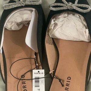 Torrid Black Flats with Sparkling Silver Bow
